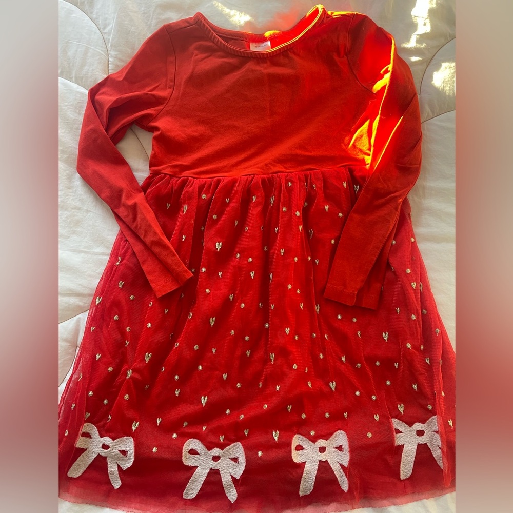Hannah Andersson Red Long Sleeve Dress with Bow Details